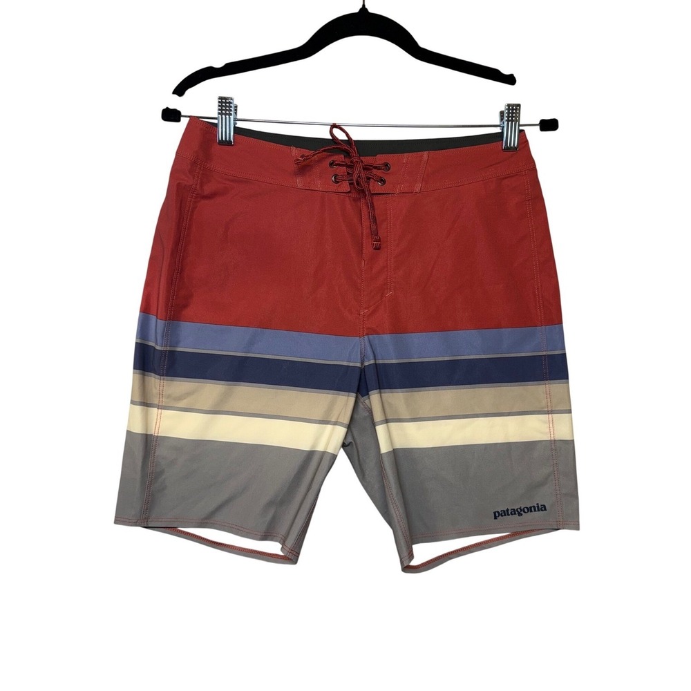 Patagonia Hydro Series Boardshorts Mens 28 Red Blue Striped Swim Trunks